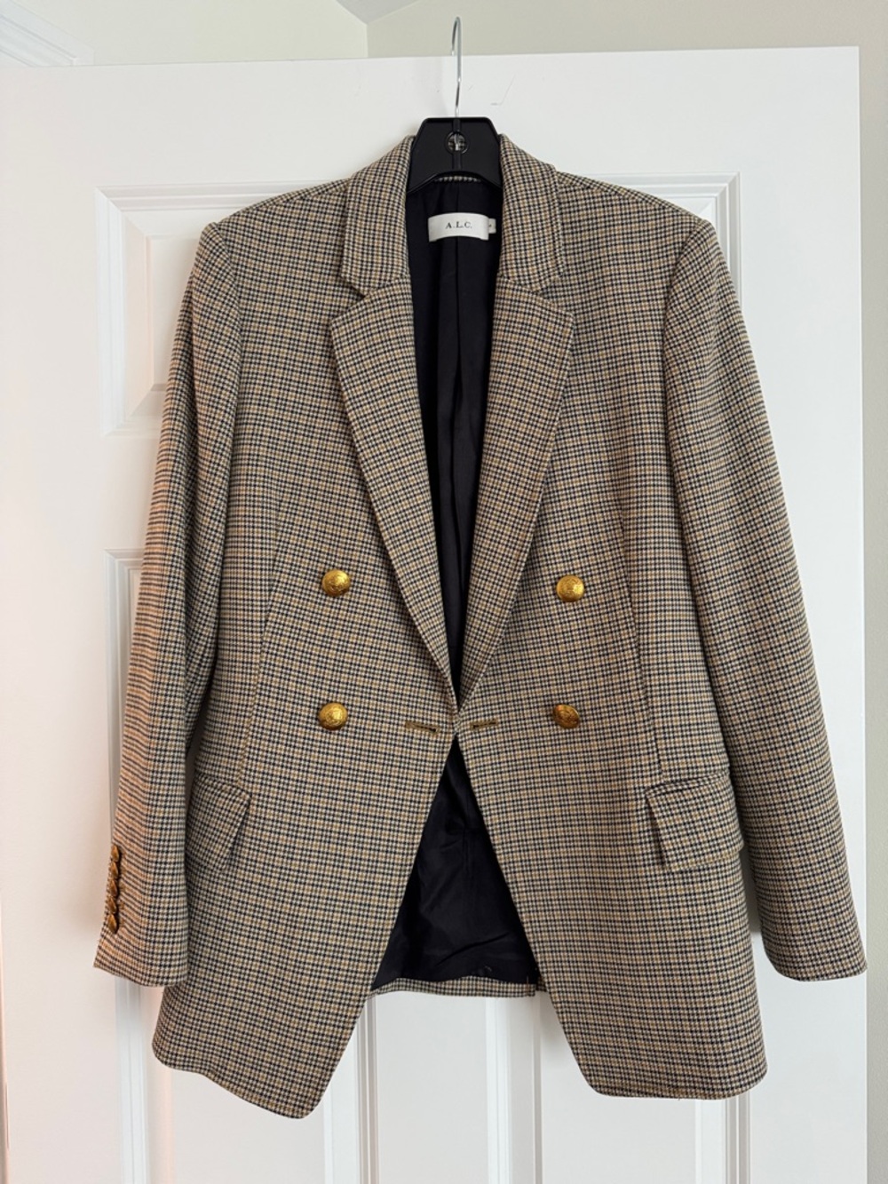 A.L.C. Double-Breasted Houndstooth Blazer in Brown and Black